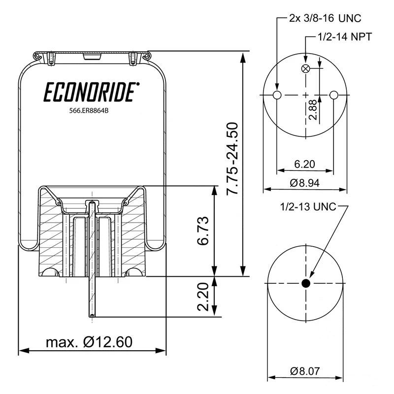 Kenworth / Peterbilt Rolling-Lobe Air Spring with Stud Econoride - 566.ER8864B