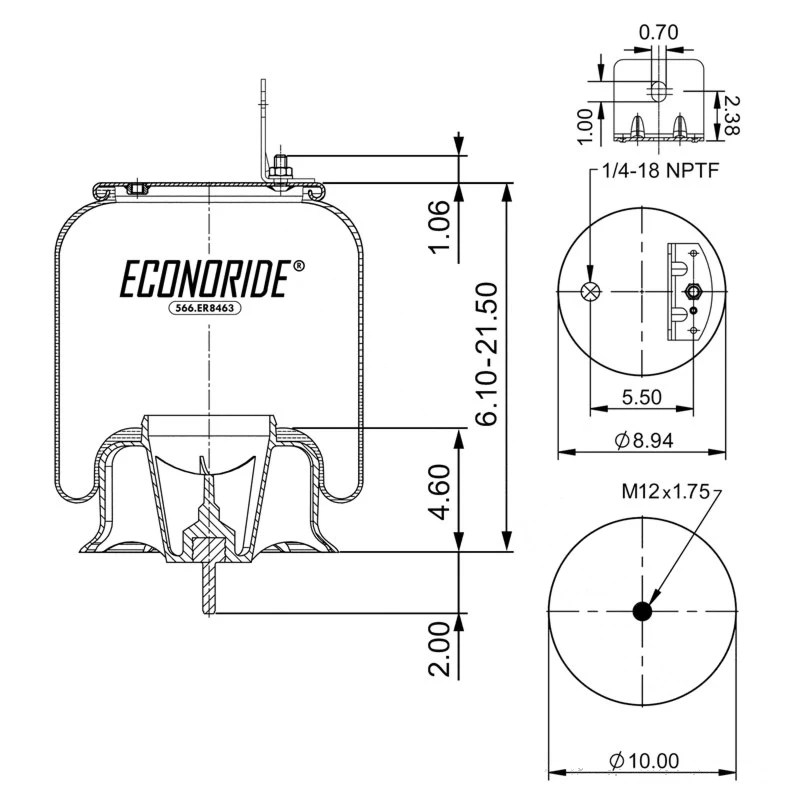 Volvo VNL/VNM, Mack CHU/CXU/GU Air Bag Spring (Rolling Lobe, Plastic Base) Econoride - 566.ER8463