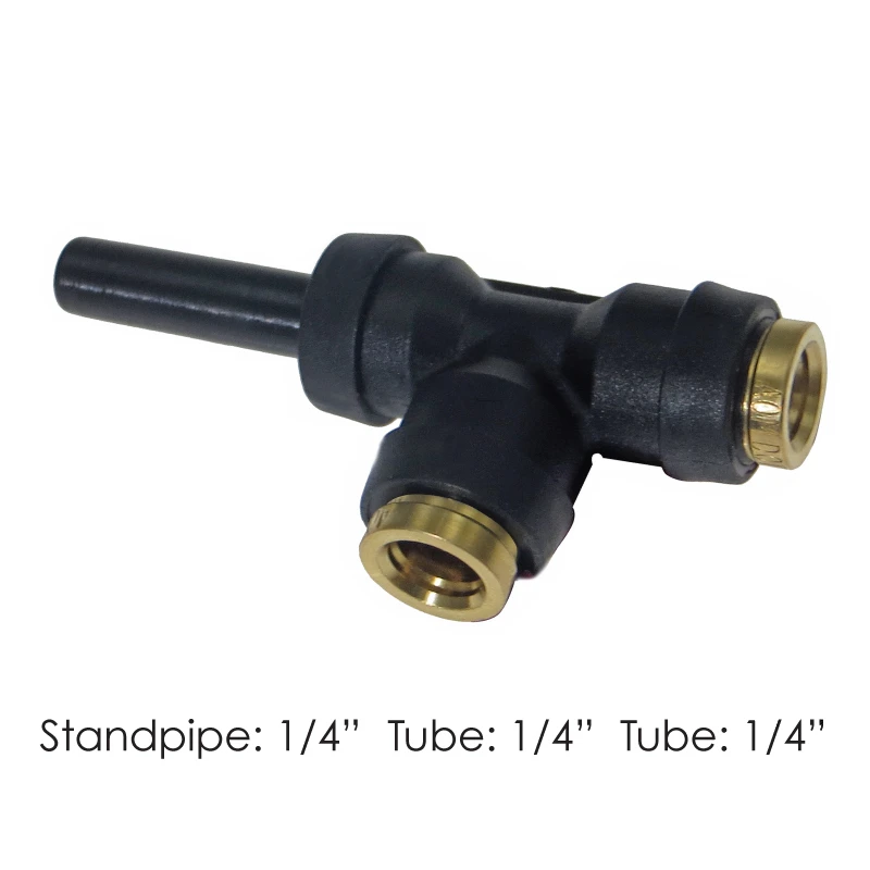 Universal 3-Way DOT Push-Lock Fitting 1/4in Tube x 1/4in Tube x 1/4in Standpipe Automann - 177.12C514B