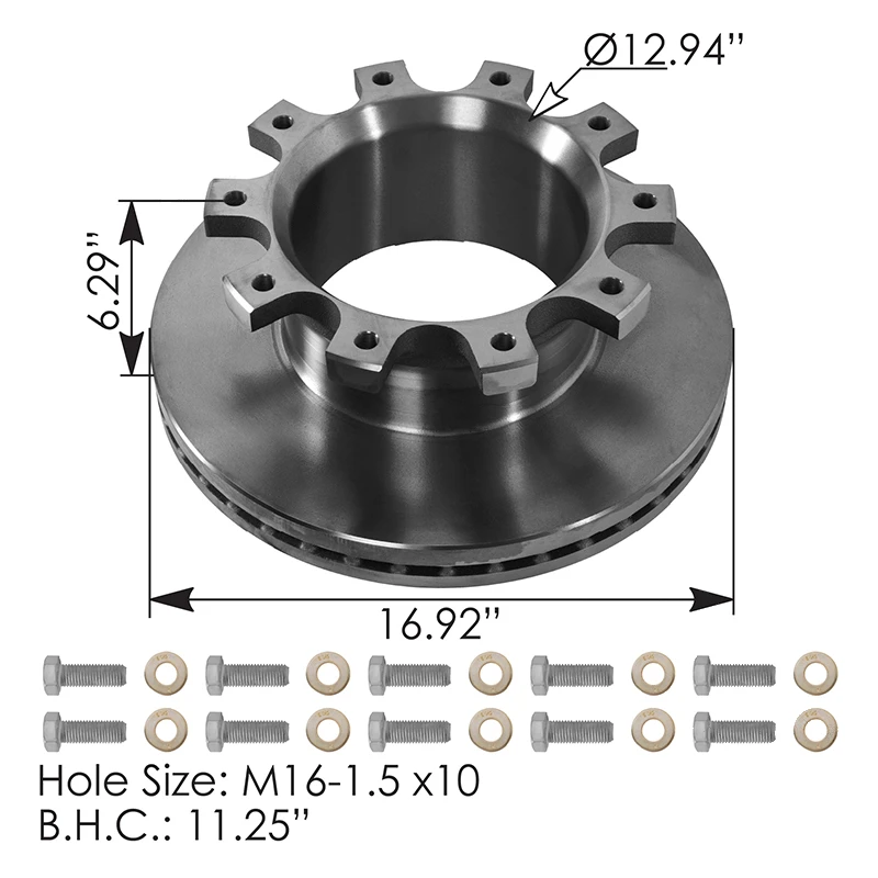Wabco 16.92in U-Shape Air Disc Brake Rotor with Hardware Webb - WEB56090PK