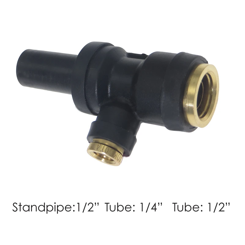 Universal 3-Way DOT Push-Lock Fitting 1/2in Tube x 1/4in Tube x 1/2in Standpipe Automann - 177.12C5184D