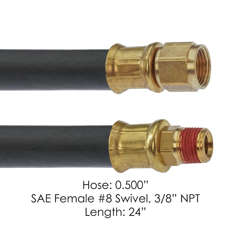 Universal 1/2in ID x 24in Air Brake Hose Assembly, 1/2in SAE Female x 3/8in NPT Automann - 177.75124