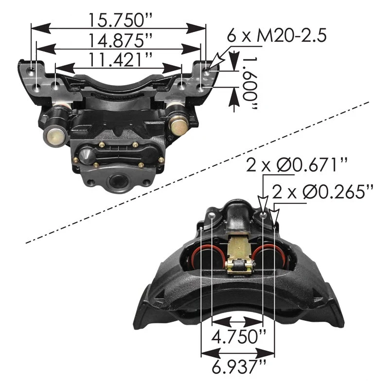 Kenworth/Peterbilt/Mack/International/Volvo Air Disc Brake Caliper with Carrier ADB22X Type a RH Automann - 158.K081142
