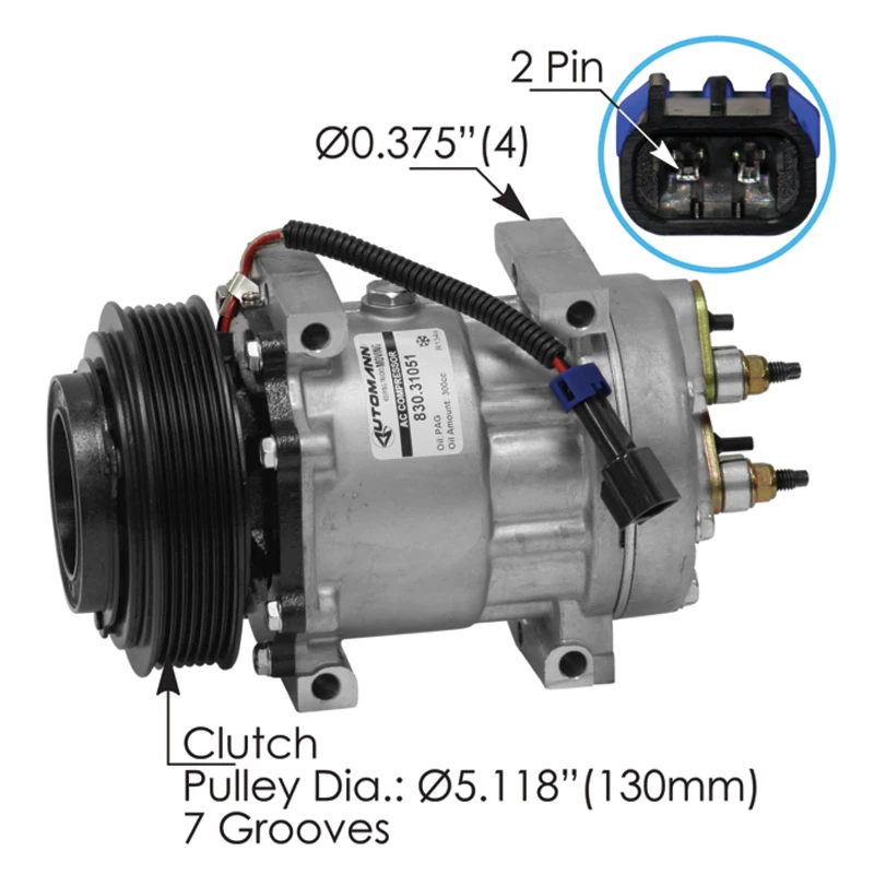 Kenworth/Peterbilt T680 AC Compressor 7H15 12V Automann - 830.31051