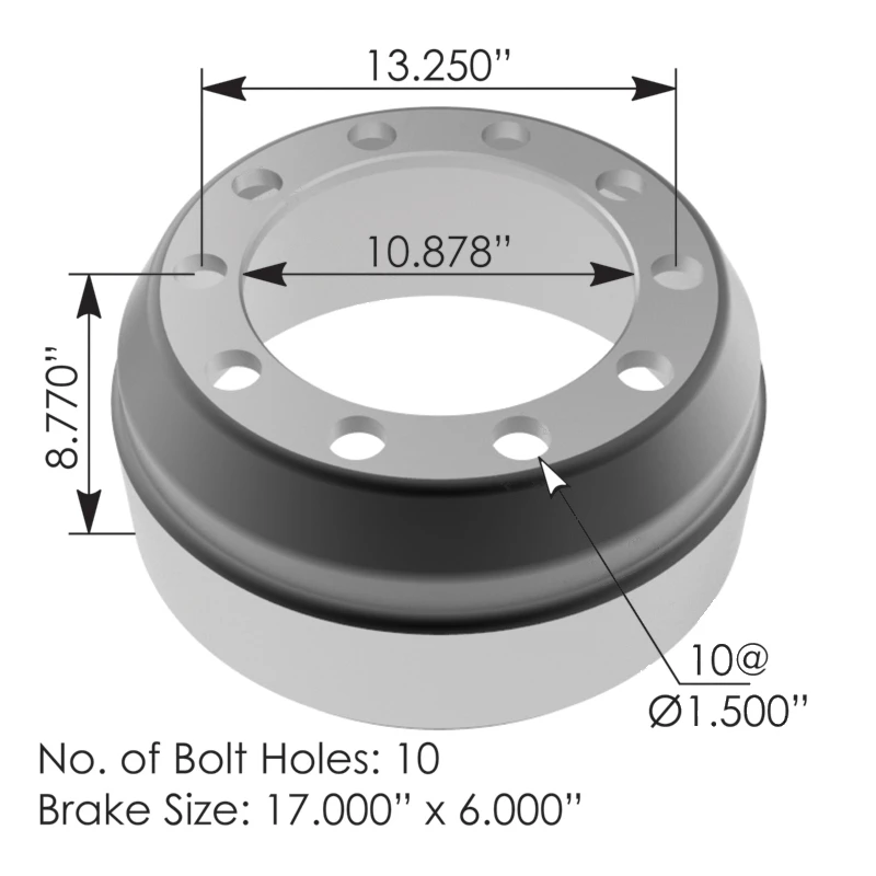 Universal Brake Drum 17in x 6in Automann - 151.7601BA