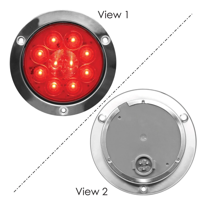 Universal Stop/Tail/Turn Light LED 4in Red Stainless Steel Flange Male 3-Pin Automann - 571.LD405R10SS