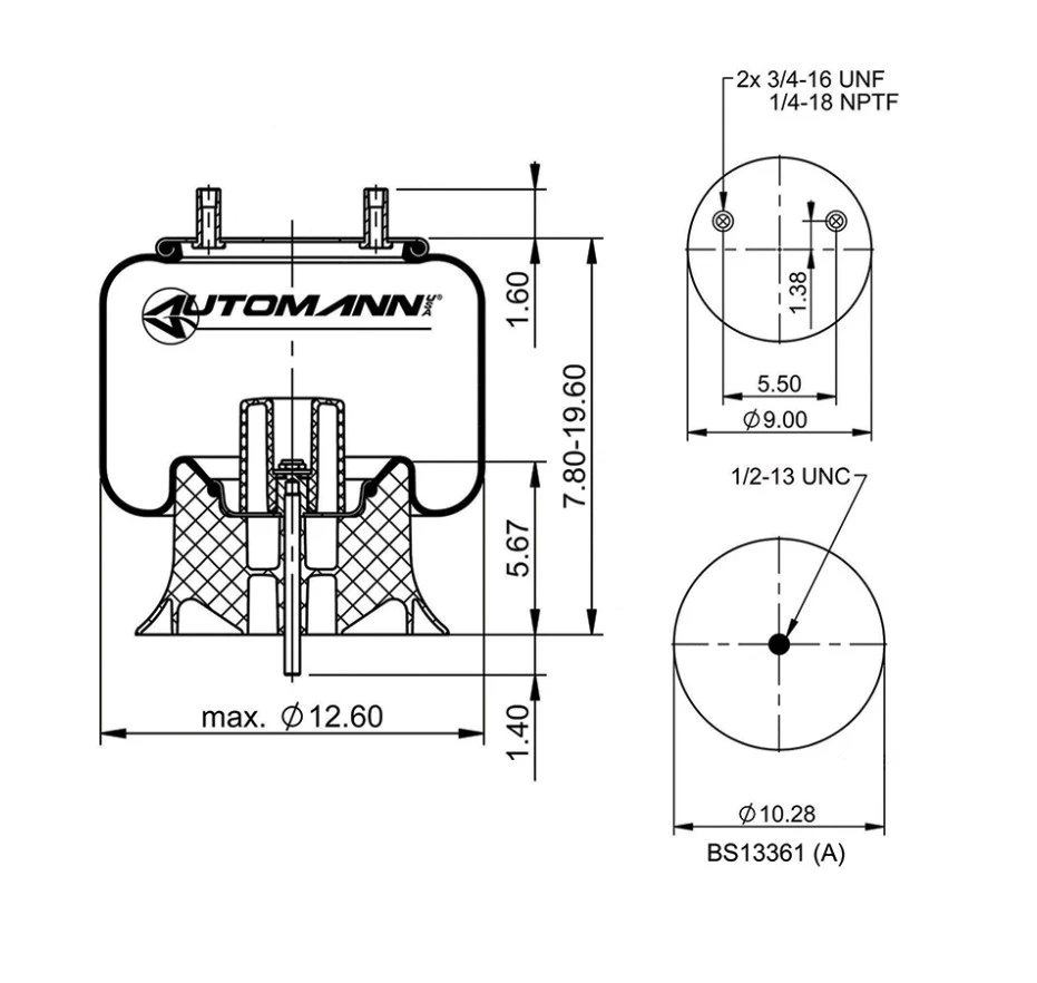 Hendrickson Trailer Air Spring Rolling Lobe (Aluminum Base) Automann Phoenix - AB1DK23I-A959