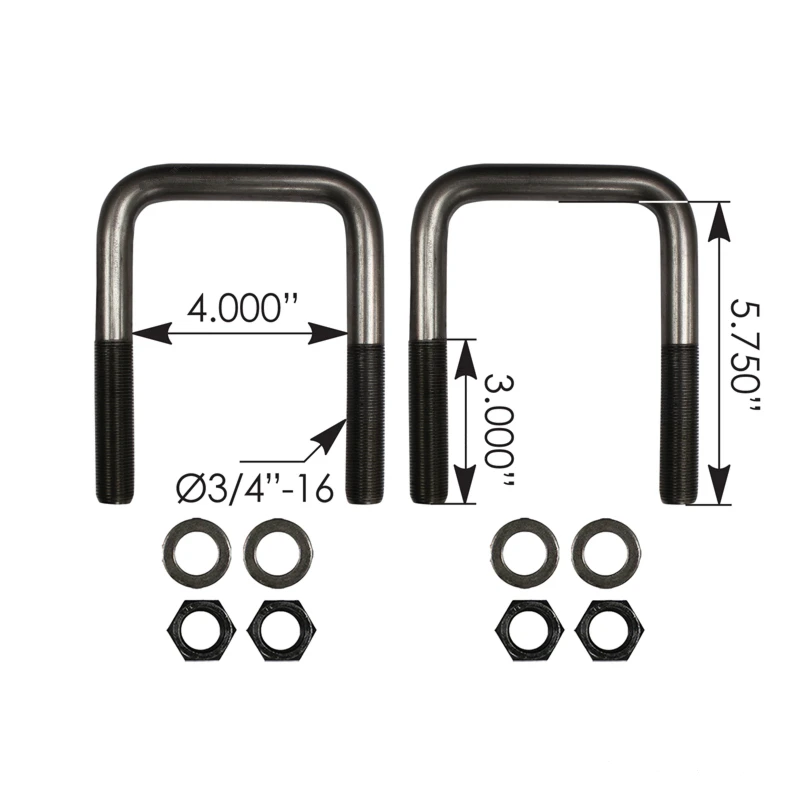 Freightliner Peterbilt Volvo U-Bolt Kit Square 3/4in X 4in X 5-3/4in GR8 AutoMann - AUBK8254-05