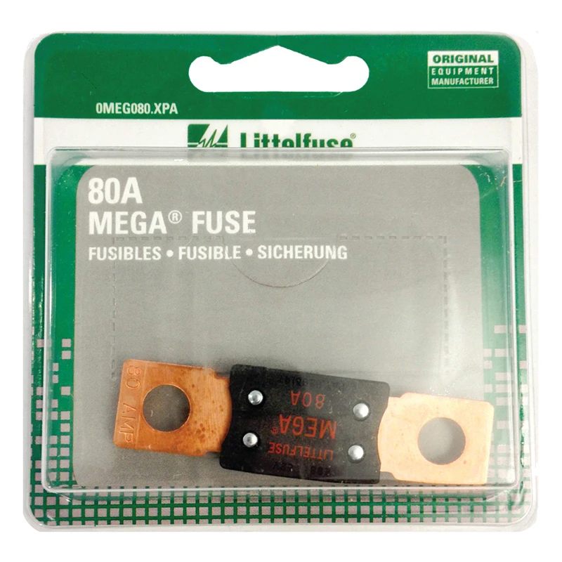 Universal 32V 80A MEGA Bolt-Down Fuse 1pc Card Littelfuse - 0MEG080.XPA