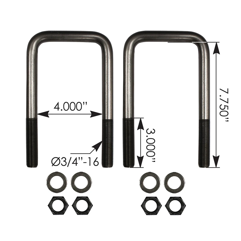 Freightliner U-Bolt Kit 3/4in-16 x 4.0in x 7-3/4in GR8 Automann - AUBK8254-073