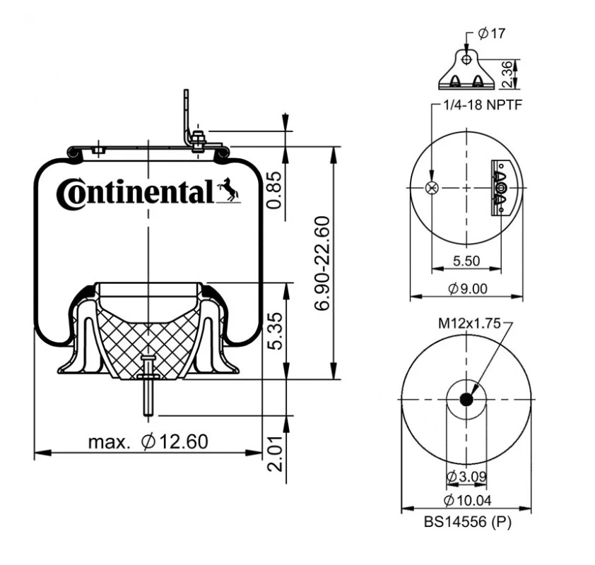 Volvo / Mack Rolling Lobe Air Spring (Plastic Base) Continental - 566.CT74883