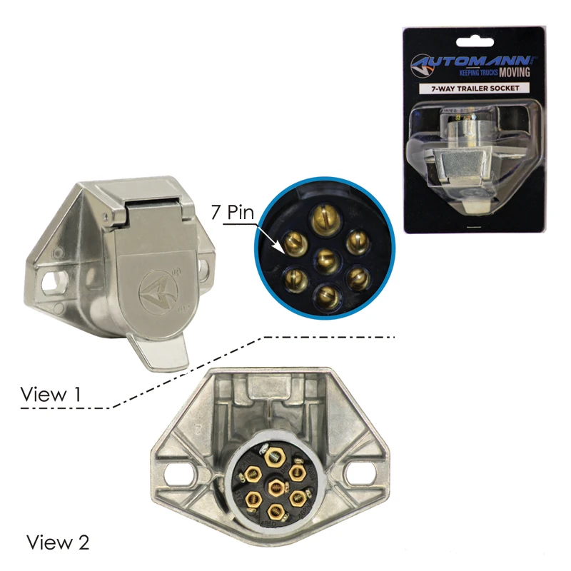 Universal Premium Heavy-Duty 7-Pin Trailer Socket Blister Pack Automann - 179.1017HDX-BP