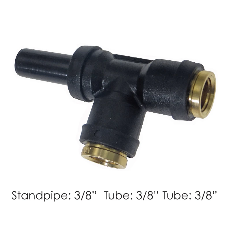 Universal 3-Way DOT Push-Lock Fitting 3/8in Tube x 3/8in Tube x 3/8in Standpipe Automann - 177.12C5166C