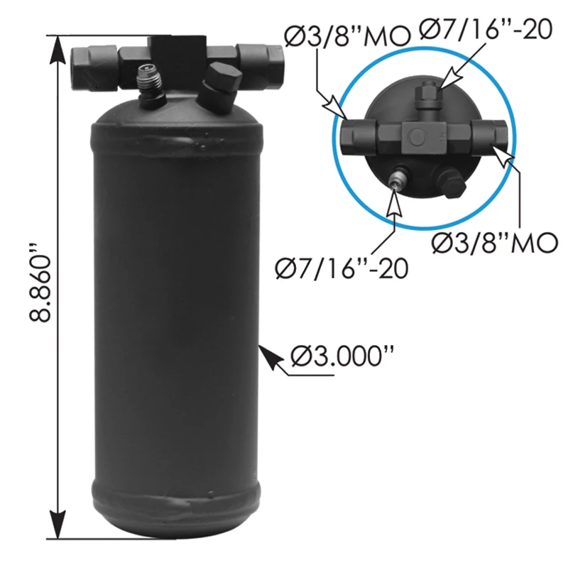 Volvo VNL/VNM, Mack CHU/CXU/GU A/C Receiver Drier (3in Dia x 8.86in) Automann - 830.41006